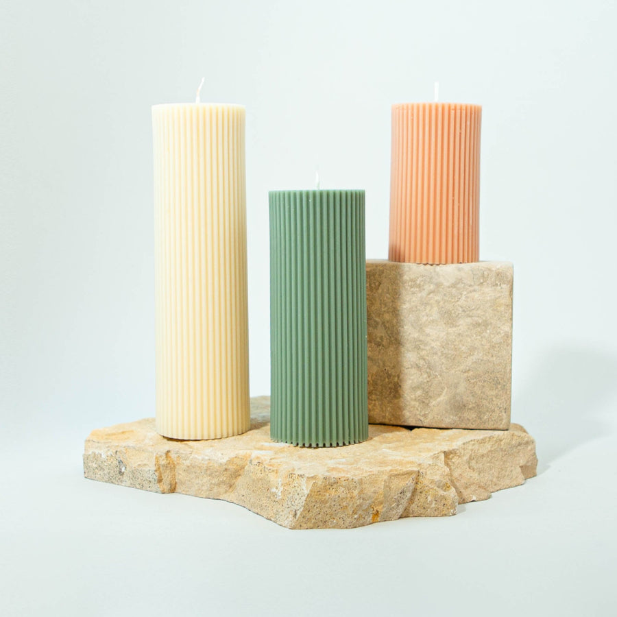 stalwart hunter green pillar candle striped aesthetic candle