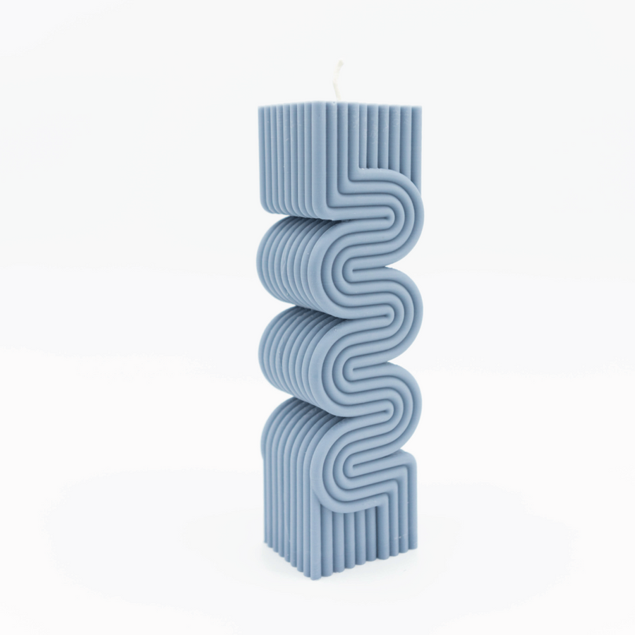 dusty blue wave pillar candle by sculptos studio